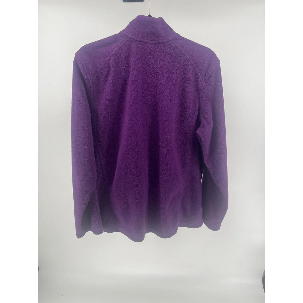 Lands End Womens XL Full Zip Fleece Jacket Purple Mock Neck Soft Warm Coat - Picture 2 of 8